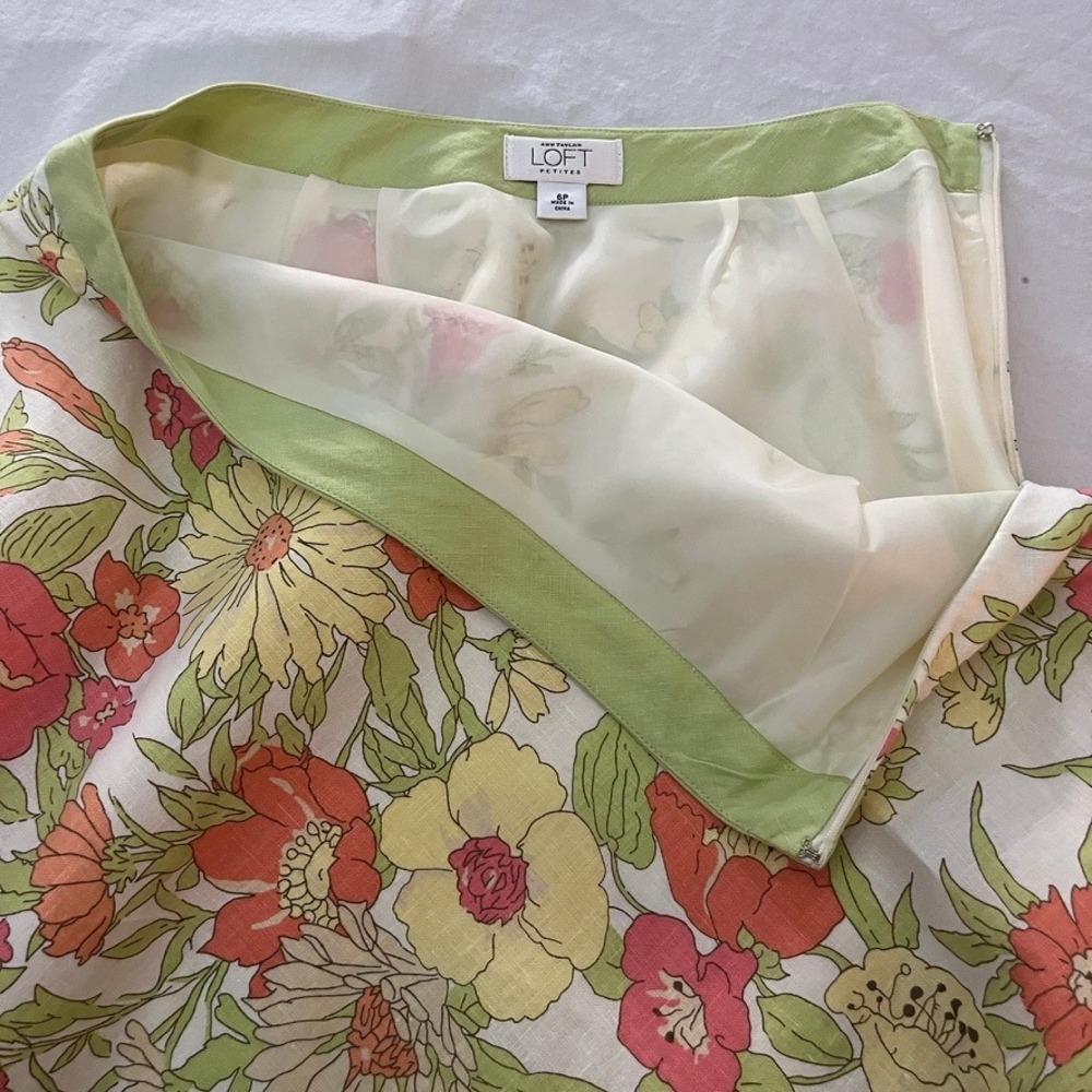 100% Linen Floral Skirt Set Cottagecore Garden Party Coquette Sz 4 LOFT - Picture 9 of 10